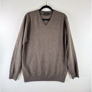 Rodd Gunn Mens Sweater Brown Optim Wool Cashmere V Neck Pullover Jumper Large